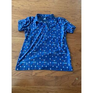 Forged Fabrics Women's Polo Shirt Size S Patriotic USA Icons Print Short Sleeve